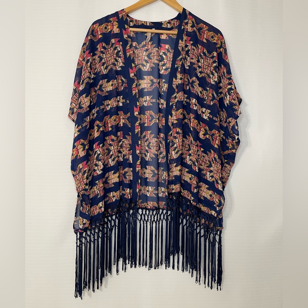 Red Camel Vibrant Patterned Kimono